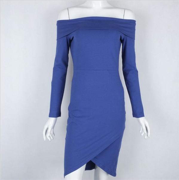 The Word Shoulder Wrapped Chest Split Long-sleeved Dress
