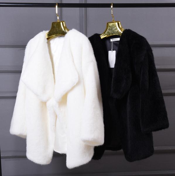 Irregular Artificial Wool Fur Flush Coat Black White