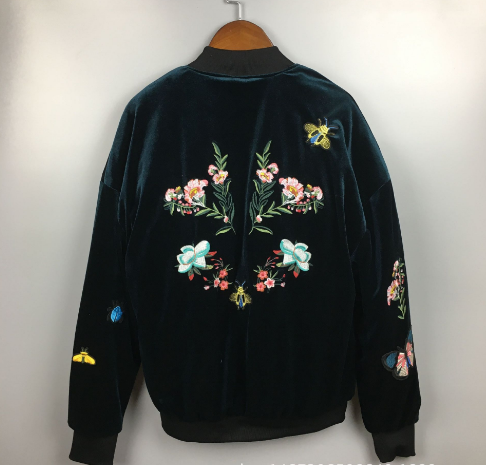 Shiny Floral Embroidered Bomber Jacket