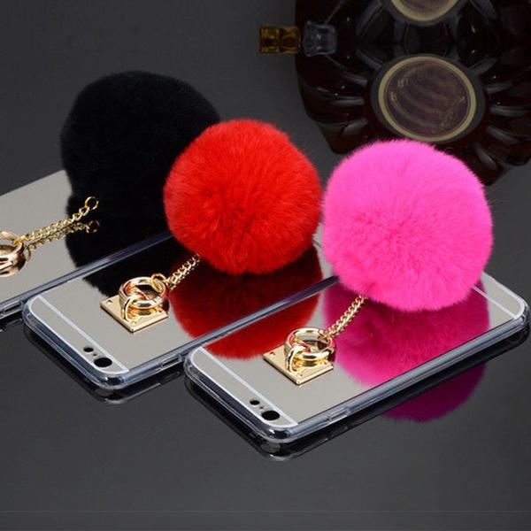 Fur Ball Chain Mirror Protective Case For Iphone 6 6splus