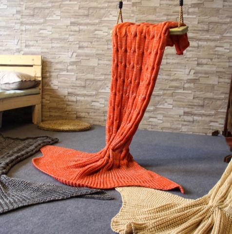 Knitted Mermaid Sofa Blanket Autumn&winter Orange