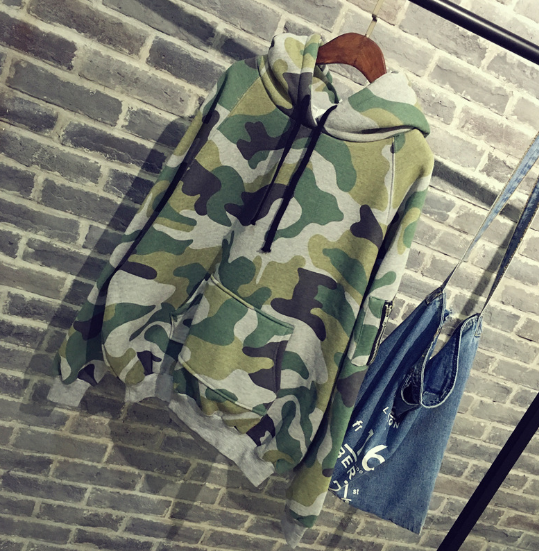 Camouflage Sweater Women Spring And Autumn Hooded Sweater Stitching Shirt