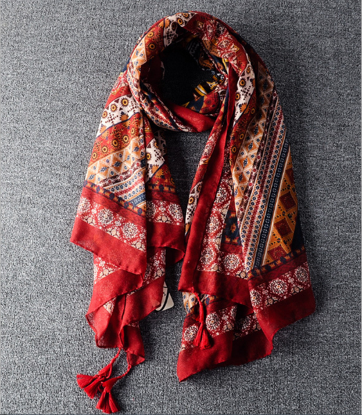 Fashion ethnic wind printing thin shawl fringed scarves