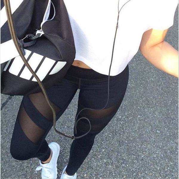 Big yards perspective splicing hollow out fitness leggings
