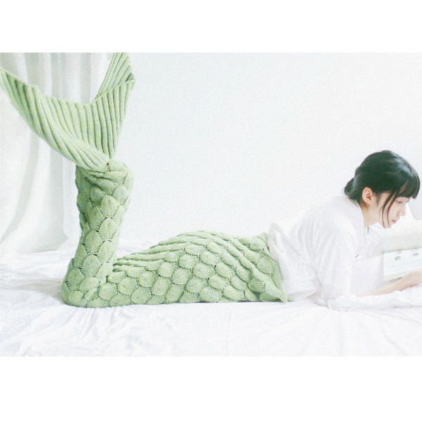 Scales Mermaid Blankets Fish Tail Knitting Blanket Carpet Sofa Green
