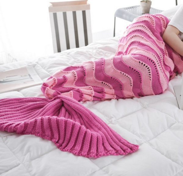 The Wave Fight Color Mermaid Blanket Tail Tail Knitted Blanket Air - Conditioning Blanket Sofa Warm Blanket Rose Red