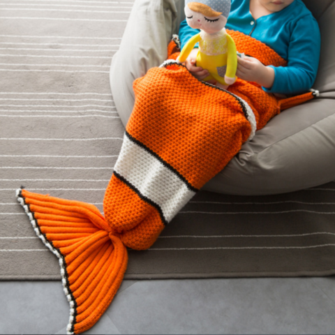 Child Nemo Fish Tail Blanket Knit Fish Tail Blanket Line Blanket