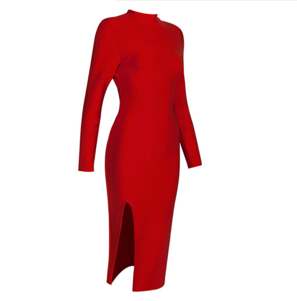 Winter Fashion Women's Solid Color High-waist Long-sleeved Dress Slim Dress