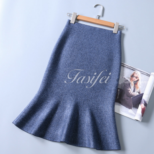 Thickness Of Wild Flowers Yarn Knit Package Hip Tail In The Skirt Blue-grey