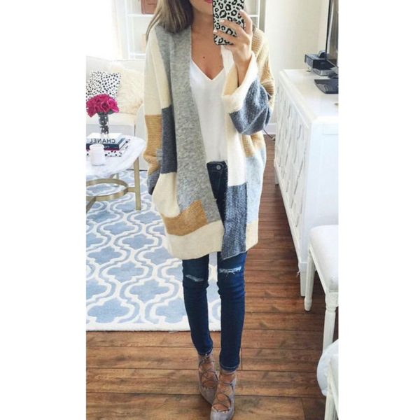 The Color Combed Loose Casual Long Cardigan Jacket