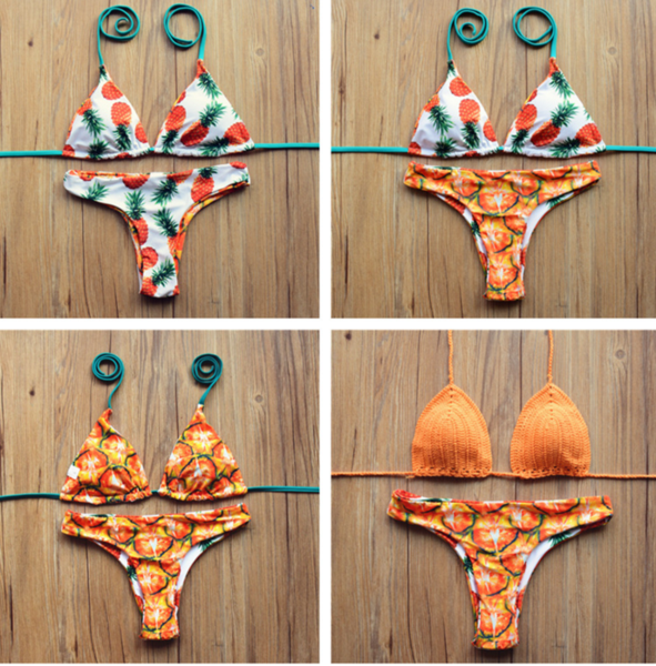 Four Kinds Of Double-sided Printing Handmade Knitting Pineapple Bikini Bathing Suit Worn