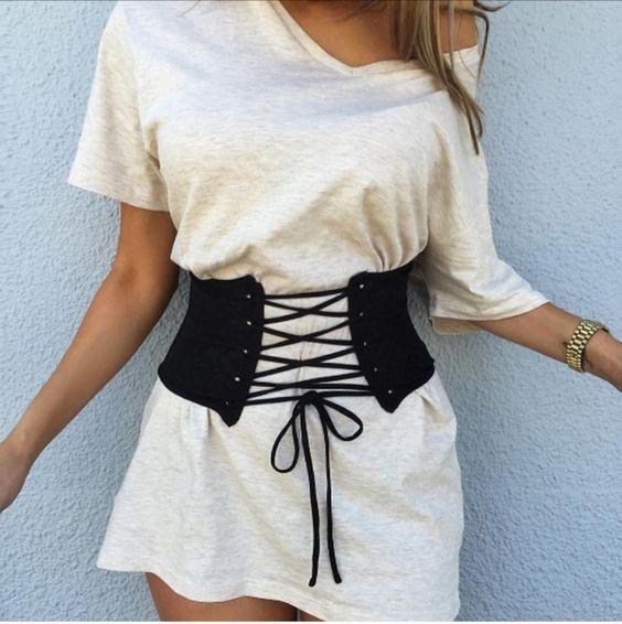 black lace up corset belt