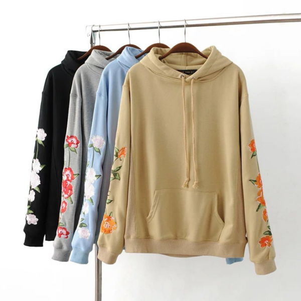 Floral Embroidered Pullover Hoodie