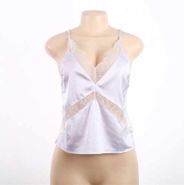 Fashion Sexy White Gauze Lace Stitching Sleeveless T-shirt Condole Belt Unlined Upper Garment