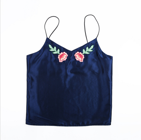 Fashion Sexy Straps Embroidery Flower Backless Top