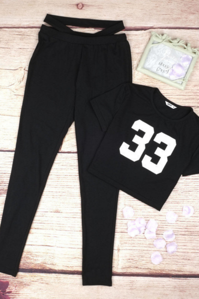 Fashion Print Sport Casual Two-piece Pantsuit Black