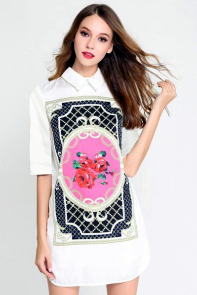 Fashion Print Flower Half Sleeve Blouse T-shirt