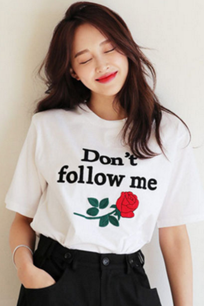 Don't Follow Me Rose Embroidered White T-shirt