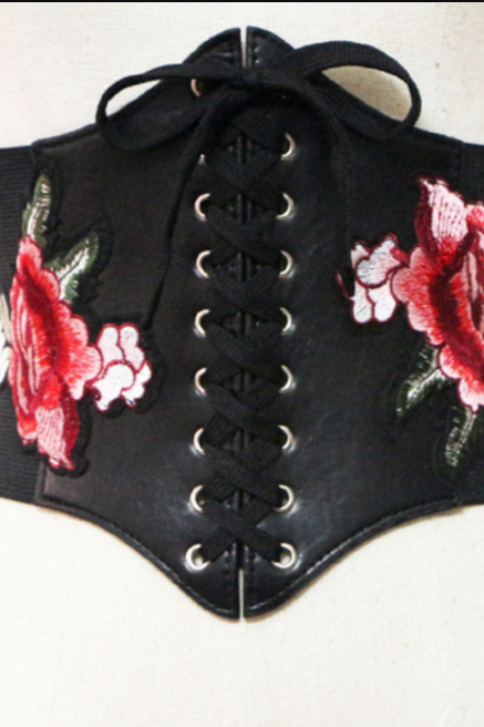 The new fashion belt wear roses embroidered waist thin waist