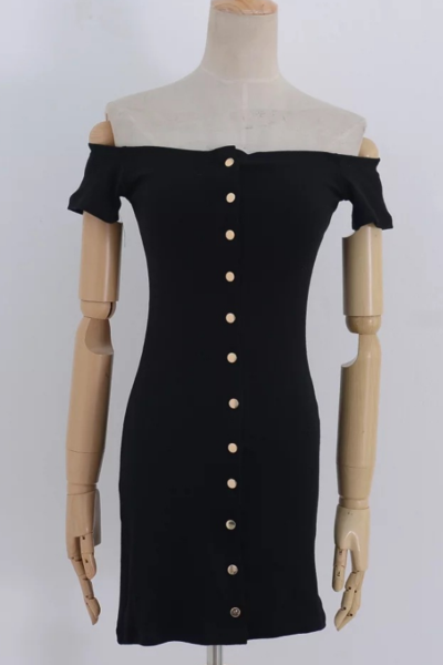 Off-the-shoulder Button Down Short Bodycon Dress