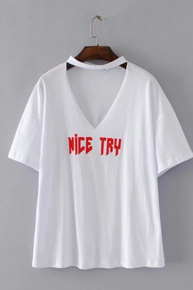 Women 's Summer Loose Hollow Print Short - Sleeved Women' S V - Neck White Black T - Shirt Top