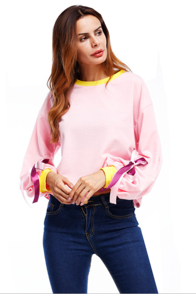 The Europe And The United States Tied With Bubble Sleeves Solid Color Hedge Casual Japanese Shirt