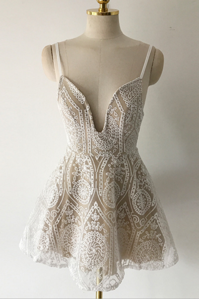 2017 Summer Net Yarn Embroidery Deep V Hollow Sling Waist White Black Straps Dress
