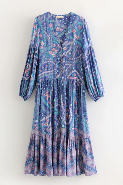 Purple Printed Long Chiffon Dress