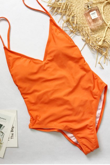 Hot style new solid one-piece women's bikini sexy bikini - orange