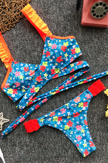 New split swimsuit hot style bikini with floral flounces and bikini bottoms