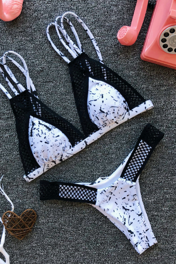 Bikini in solid color, sexy gauze bandages, ink spot print new swimsuit - ink spot