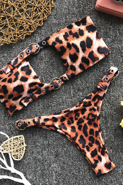 New hot style bikini with eyelet stitching - leopard print