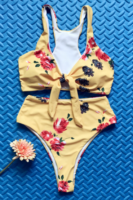 New sexy ladies high-waisted bikini summer print hot style knot bathing suit