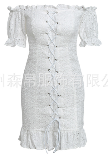 Women's wear a strapless cotton embroidered dress autumn winter