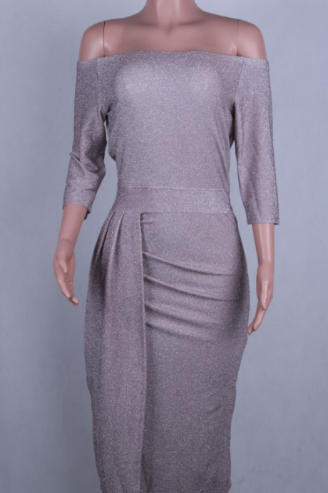 Autumn and winter new stretch dress with split shoulder