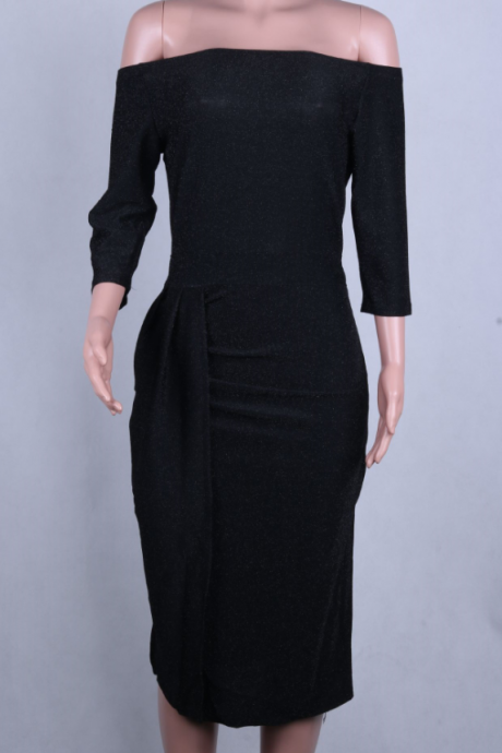 Autumn And Winter Stretch Dress With Split Shoulder