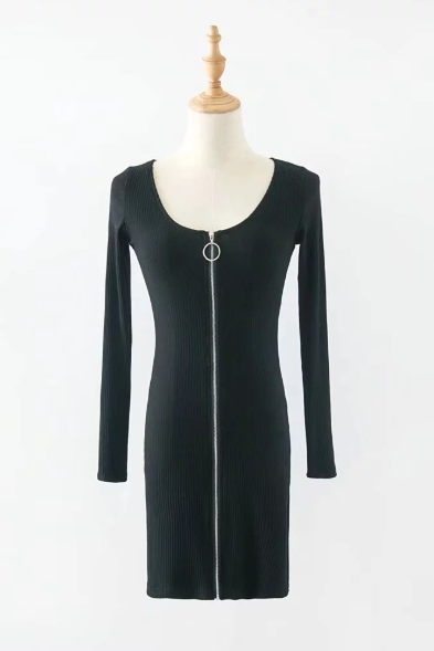 Long Sleeved Dress For Women&amp;amp;#039;s Autumn And Winter Wear With Round Collar And Slim Zipper Wrap
