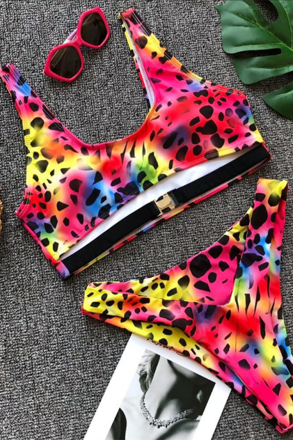 Hot style bikini-women split swimsuit leopard print bandages