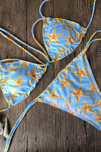Ms bikini sexy starfish printing bind swimsuit fission swimsuit