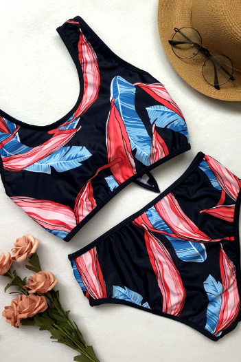 The Double-sided Printing Bikini Tall Waist Bind A Swimsuit
