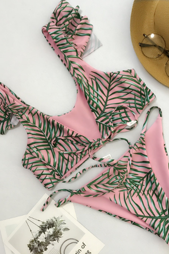 Double fabric lady swimsuit new bamboo printing bikini fission bind