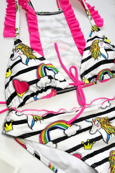 New unicorn printing fission swimsuit bikini stripe bind a swimsuit