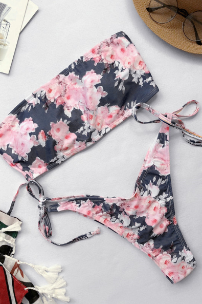 Printing A Bikini Sexy Swimsuit Strapless Swimsuit Flowers