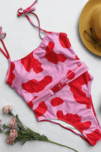 Lovely cow printing swimsuit buckle bikini sexy swimsuit trials