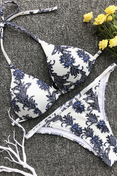 The new blue and white porcelain flower bikini sexy beach bathing suit