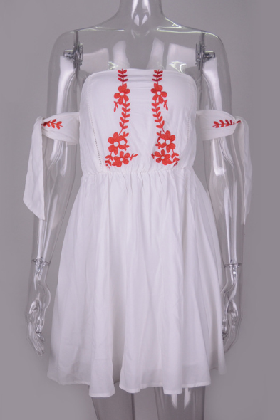 Women's Dress Elastic High Waist Slim Skirt Pure Cotton Embroidery Belt Style Strapless Dress