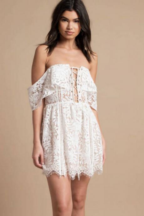 Style Lace A-line Dress With Hollow-out Hook And Slim Shoulder