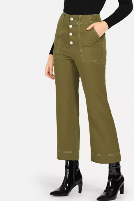 Bell-bottom trousers women's high-waisted black super fire casual pants new linen seven-point pants