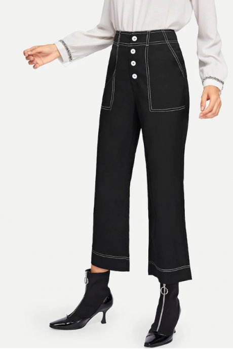 Bell-bottom Trousers Women's High-waisted Black Super Fire Casual Pants Linen Seven-point Pants