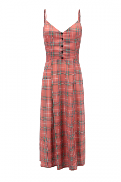 New women's halter dress with open back and v-neck check chiffon